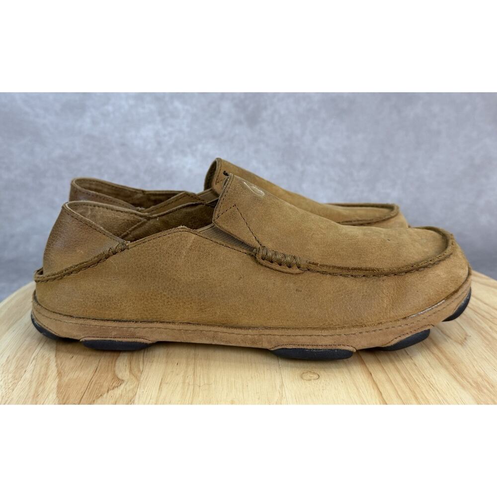 OluKai Moloa Slip On Shoes Brown Leather Loafers Fold Down 10128 Size 8.5
